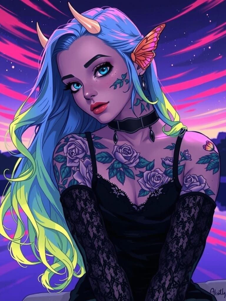 A striking portrait of a elven woman with long, flowing ombr...