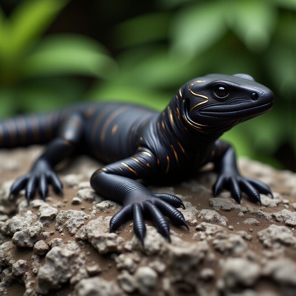 Noir Lizard Lounging on a Rock