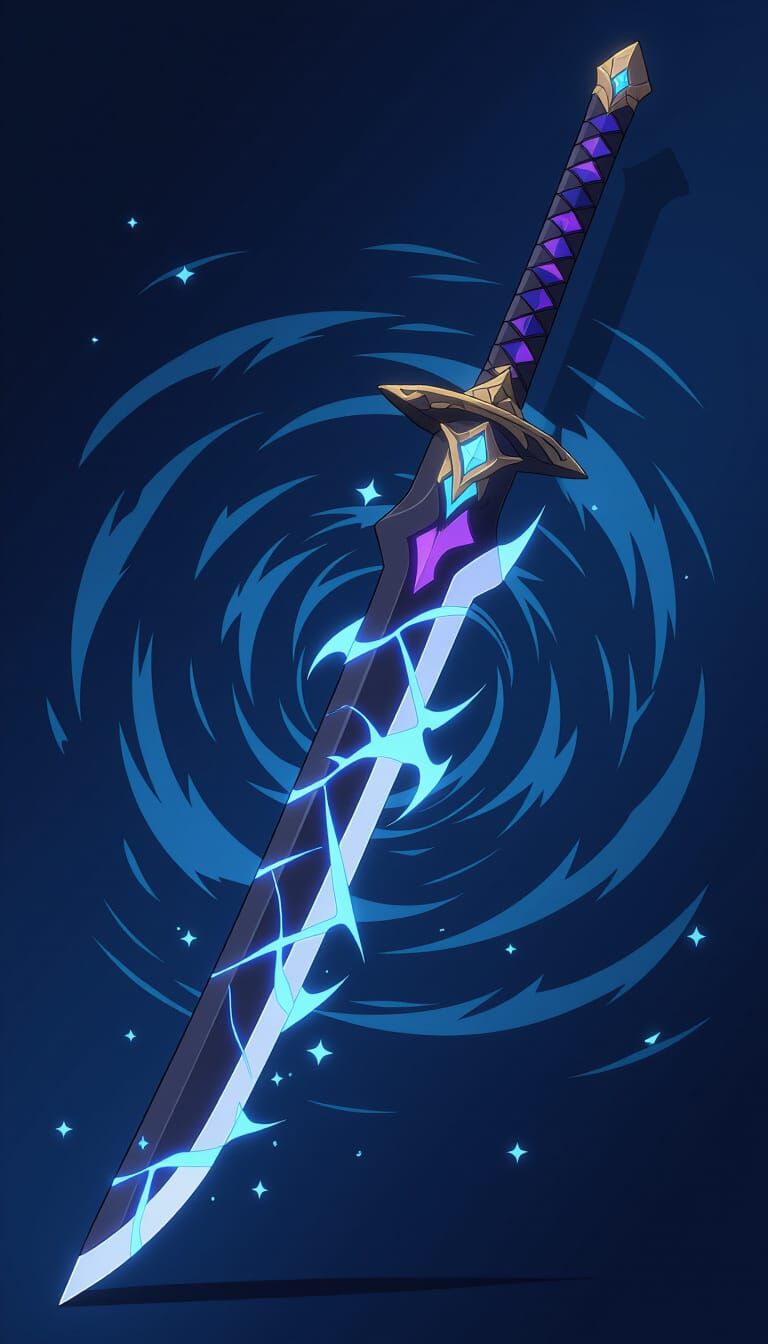 Dark Fantasy Katana with Void Cracks in Anime Style
