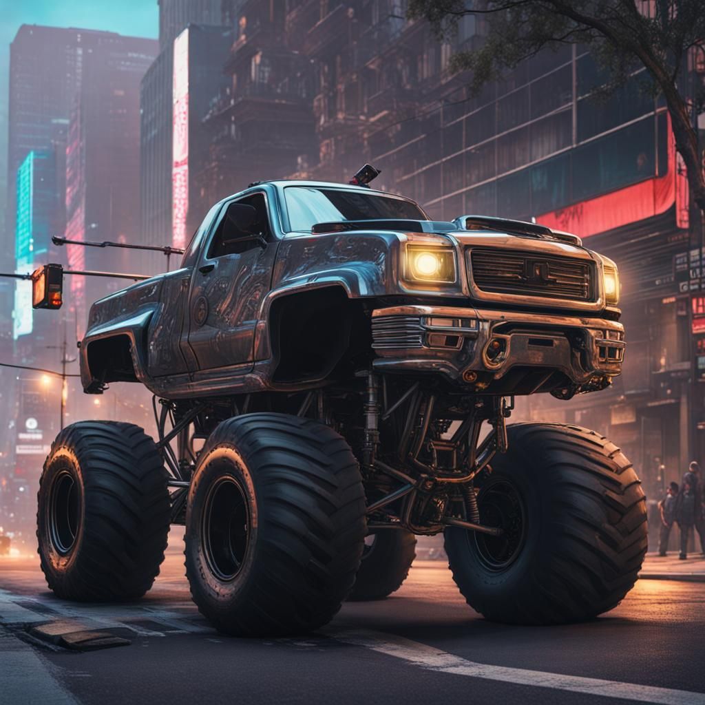Cyberpunk Monster Truck Street Scene