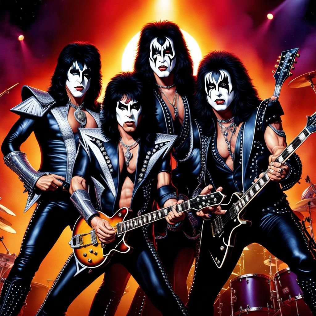 KISS Band Album Cover Art in Detailed Matte Painting