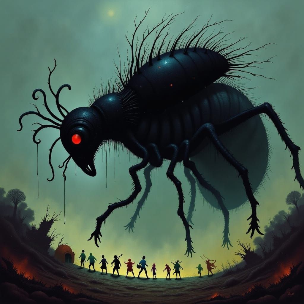 Monstrous Ant Towers Over Tiny Fleeing Humans