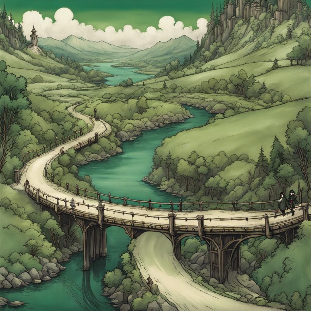 Stylized Map Illustration in Arthur Rackham Style