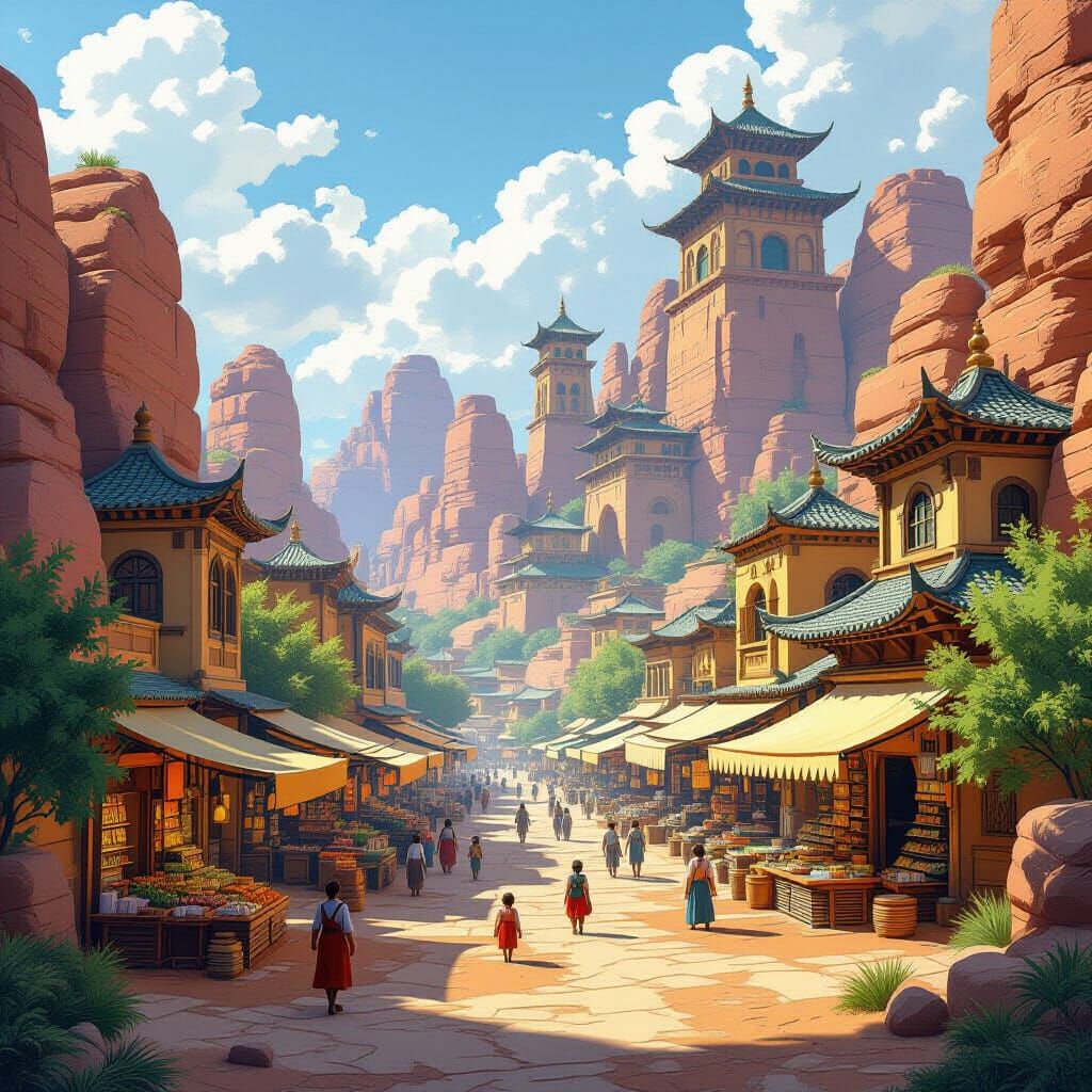 Desert Village Inspired by Naruto, Animated Style