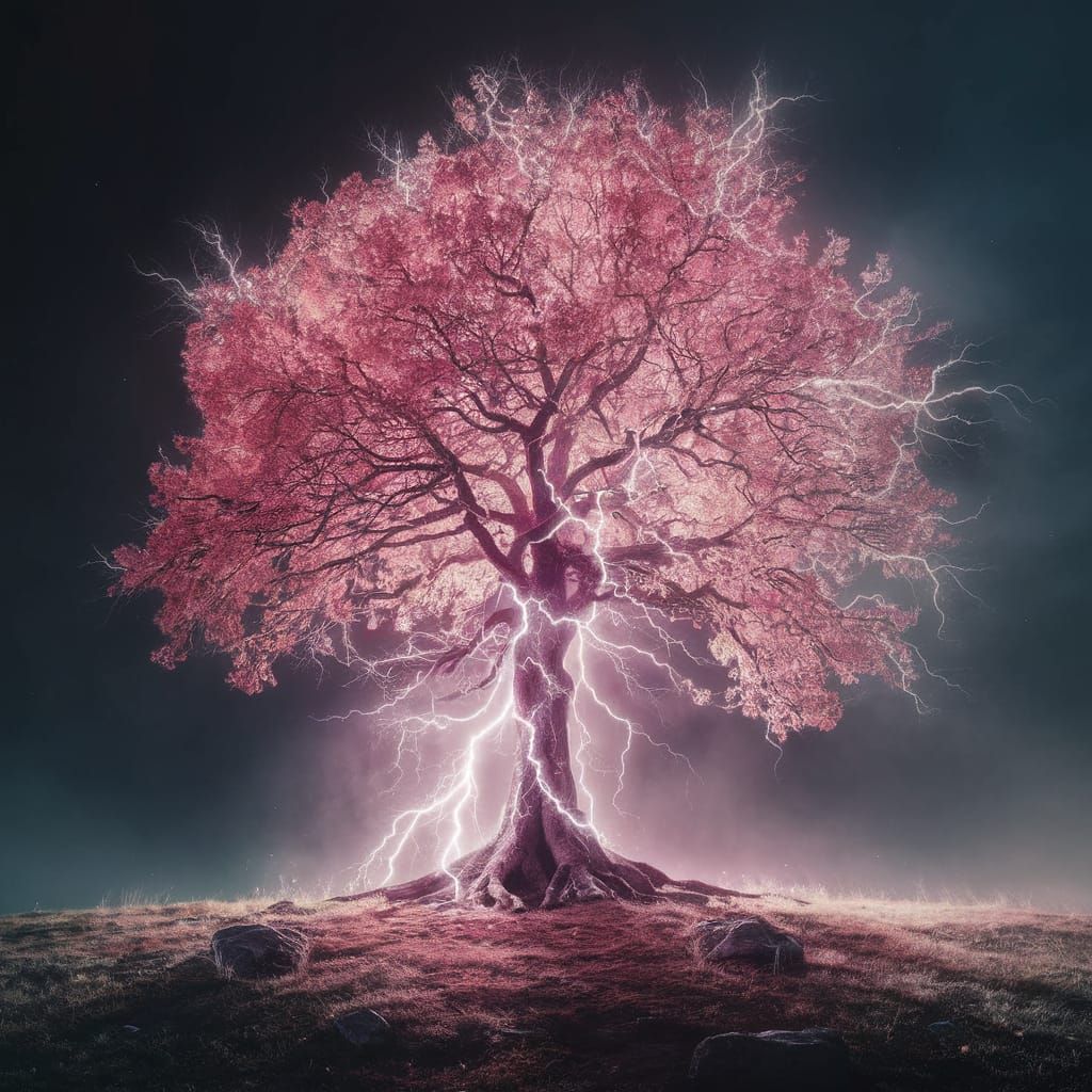 Epic Digital Painting of a Magical Pink Tree in a Vibrant At...