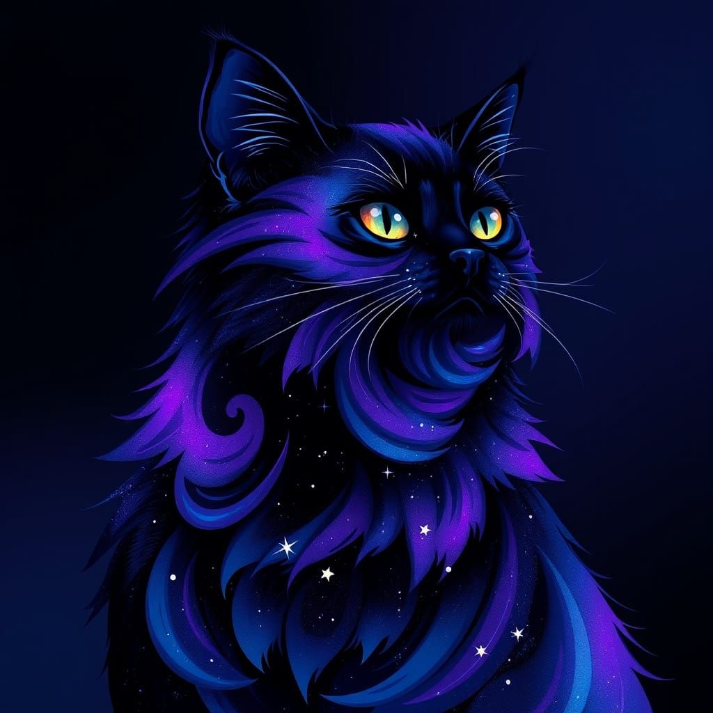 Celestial Feline in Dreamy, Vibrant Style