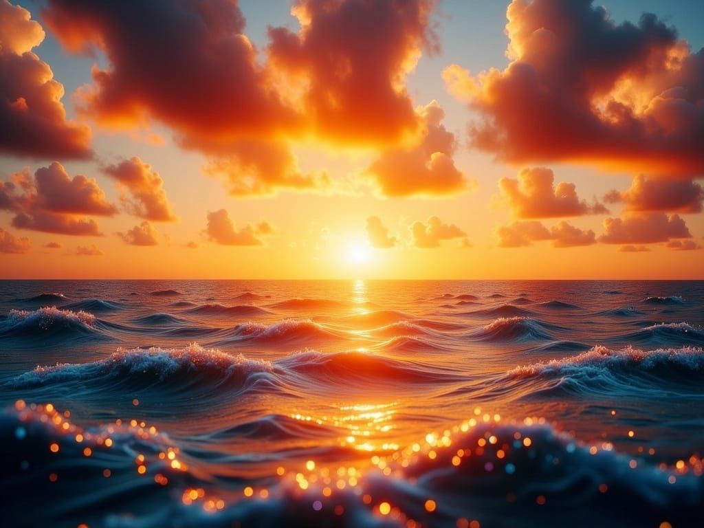 Vibrant Tahitian Sunset Unfolds above Tranquil Ocean