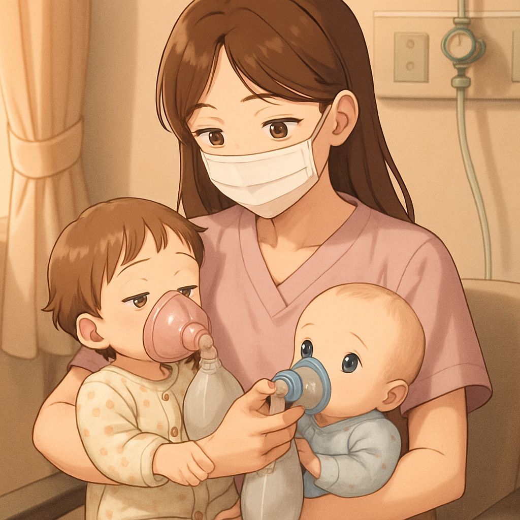 Anime Nurse Comforts Children with Anesthesia Masks