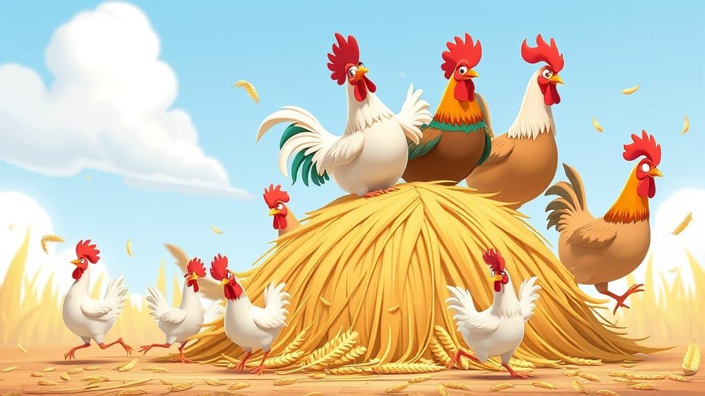 Humorous Chickens in Vibrant Animated 3D Style