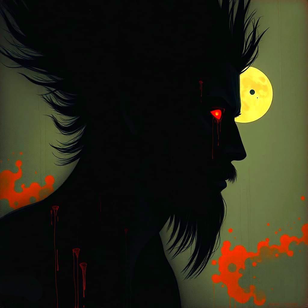 Menacing Moon Landscape in Expressionist Style