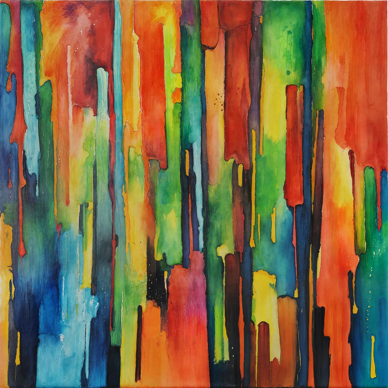 Expressionist Acrylic Painting with Wet Brush Strokes