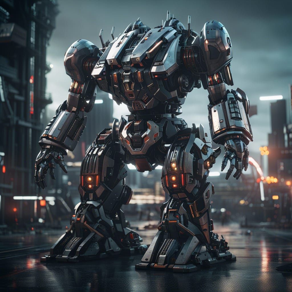 Sinister Giant Mech in Futuristic Sci-Fi Landscape
