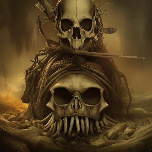 Cannibal Skull in Caldron: Epic Digital Matte Painting