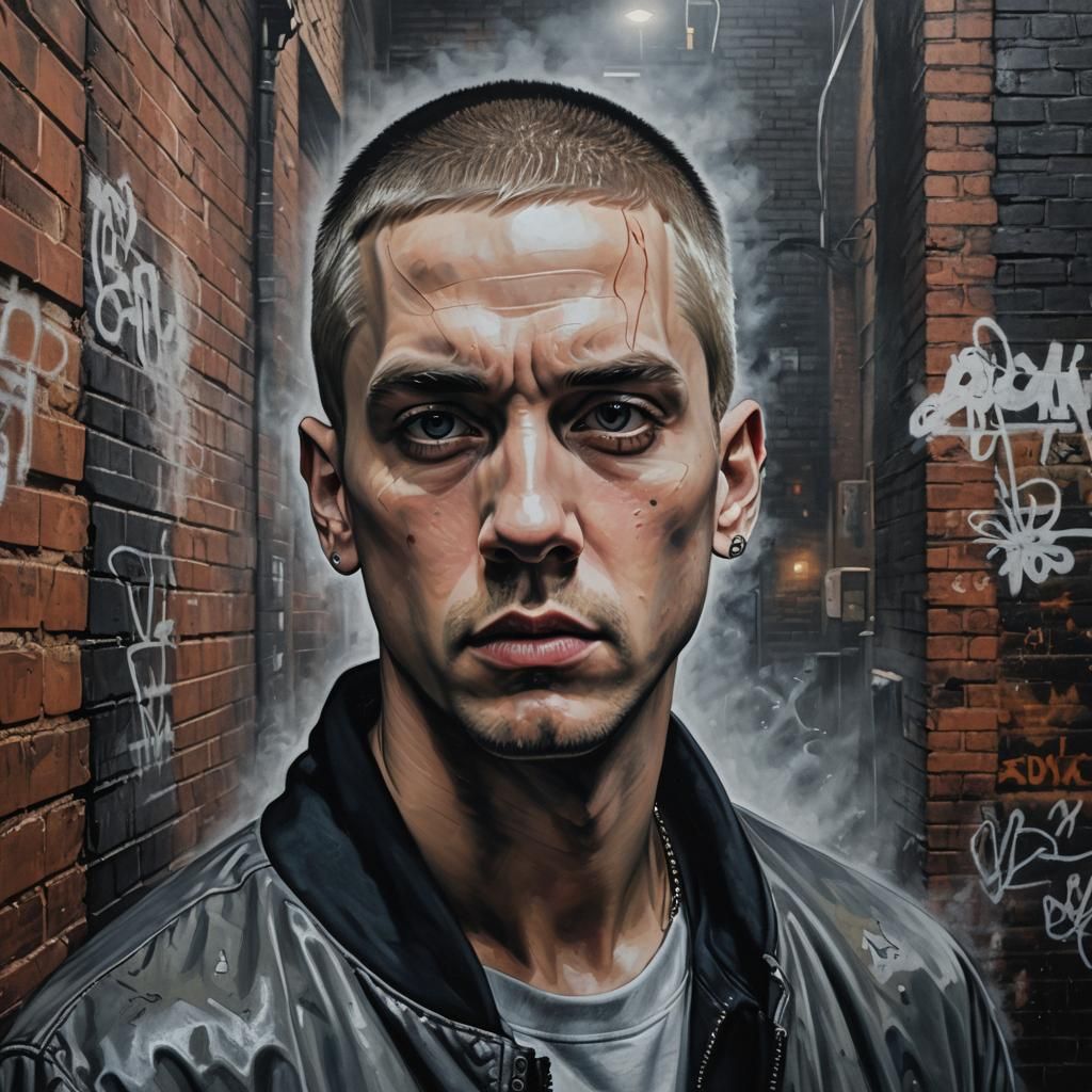 Eminem Portrait in Gritty, Realistic Digital Art