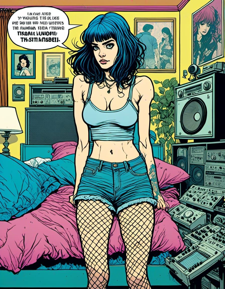 Indie Comic Portrait of a Musician in Bedroom