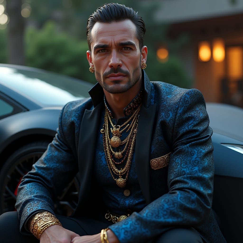 Dashing Gentleman Surrounded by Futuristic Luxury