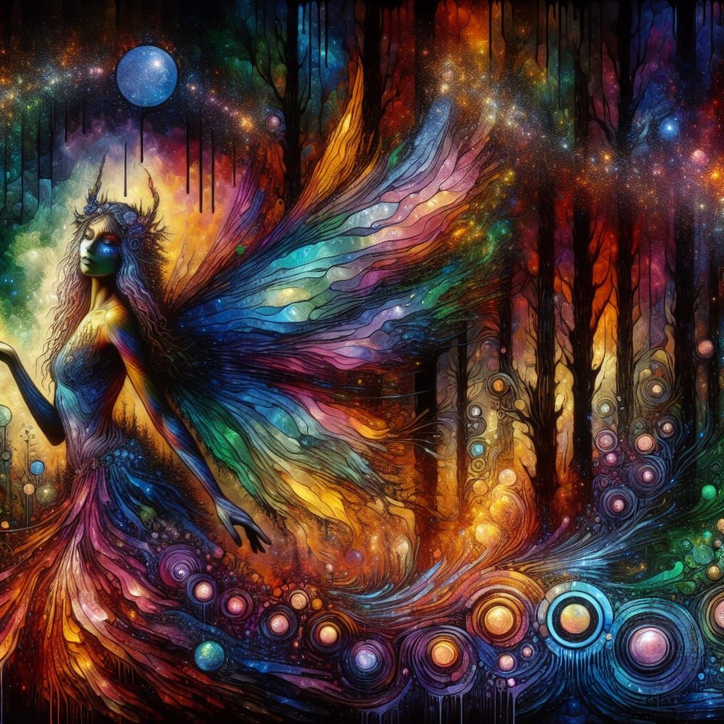 Psychedelic Forest Fairy in Polychromatic Metallic Hues
