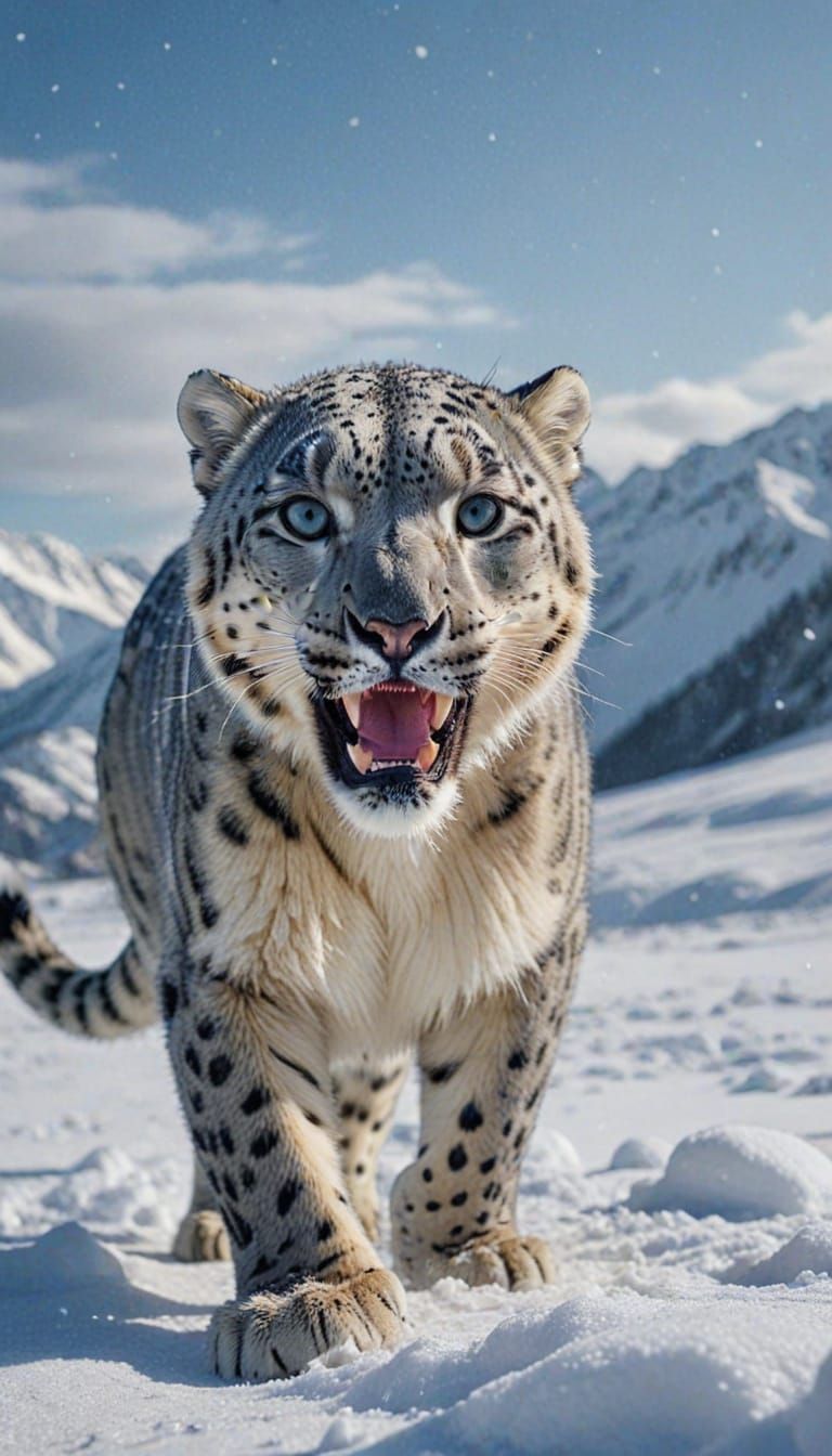 Majestic Snow Leopard Embarks on a Frosty Quest