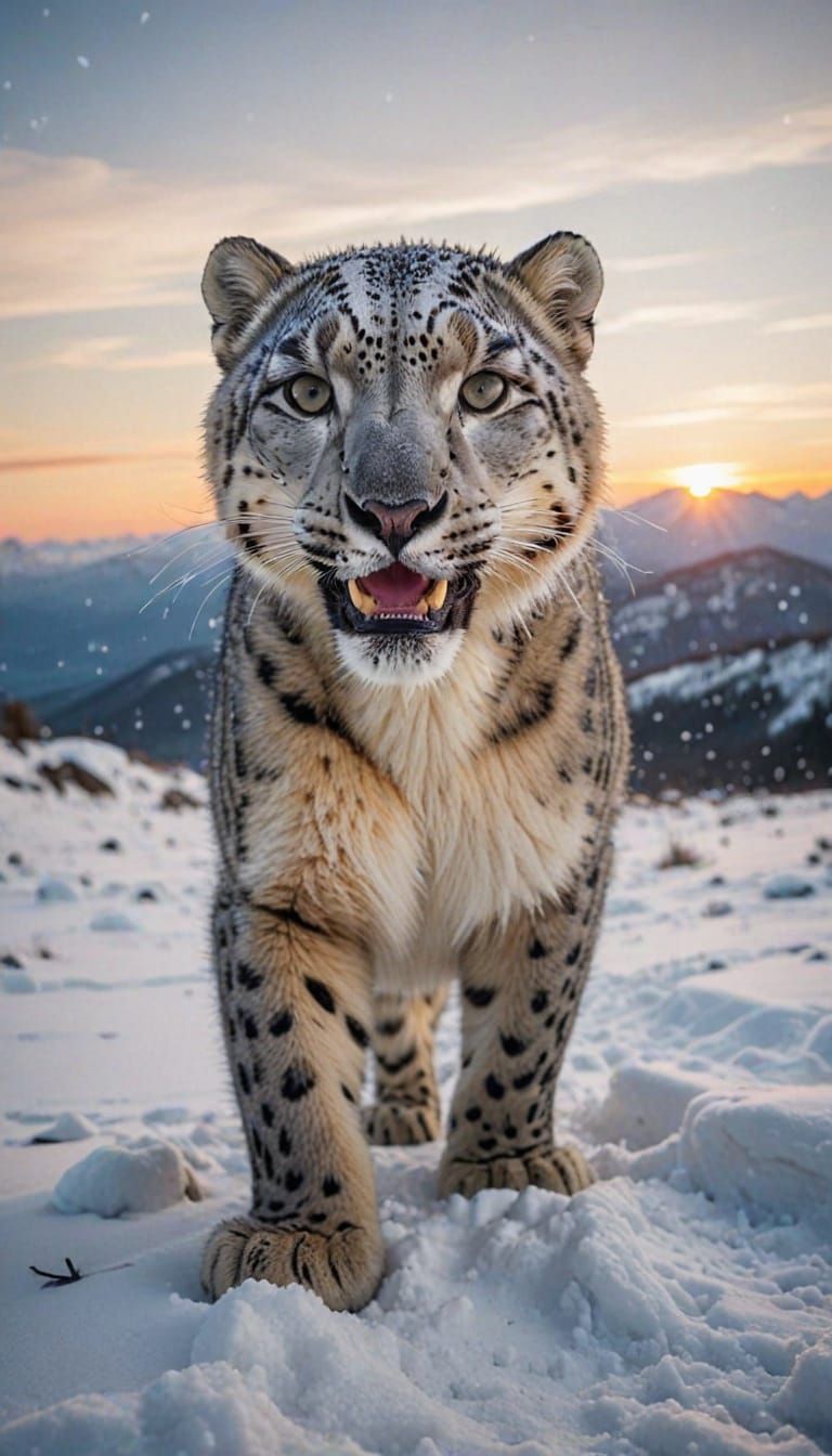 Snow Leopard in Majestic Winter Prowl