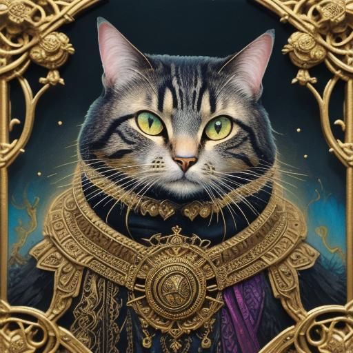 Victorian Cat Goddess Bast in Ornate Tarot Frame