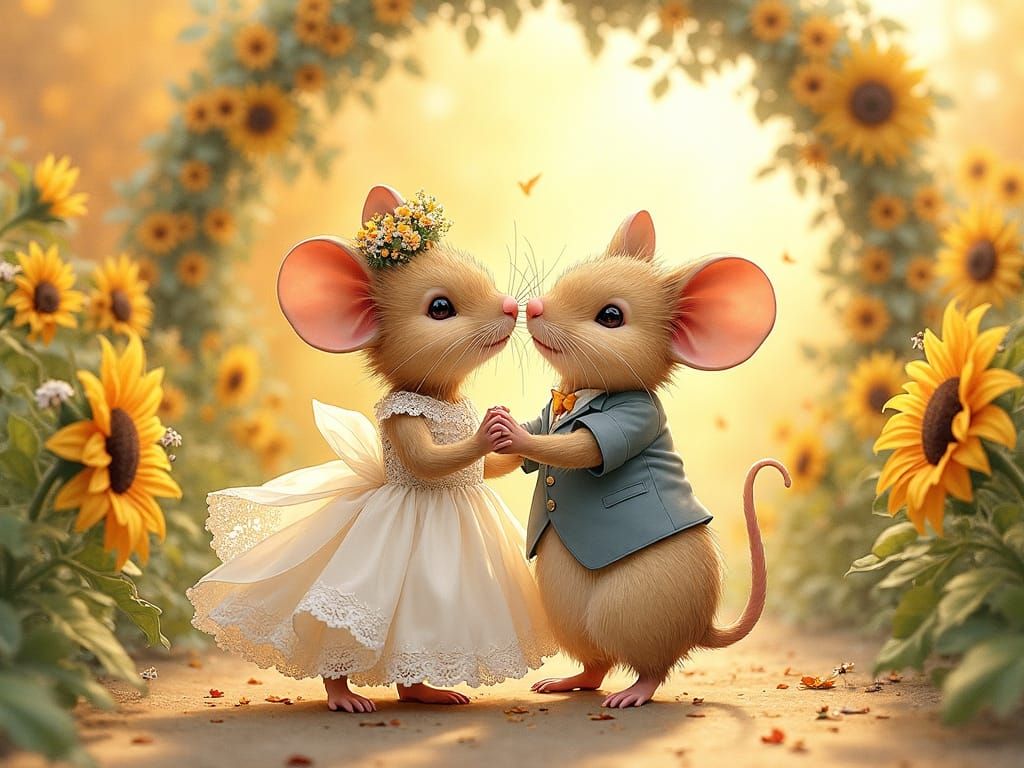 Mouse in Whimsical Watercolor Wedding Attire