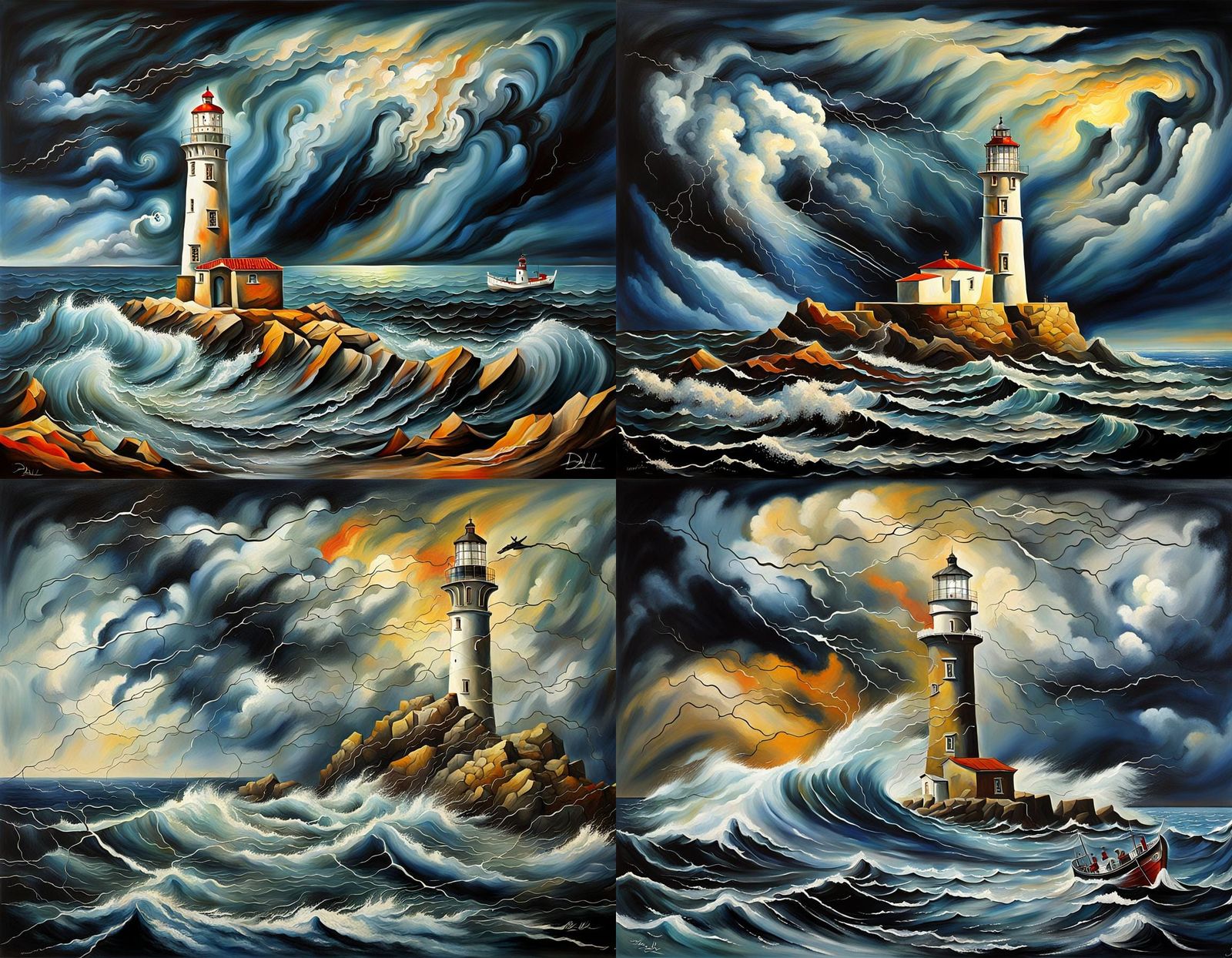Surreal Lighthouse Storm in Cubist Style