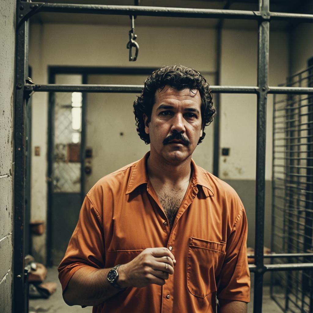Cinematic Film Still of Man in Jail