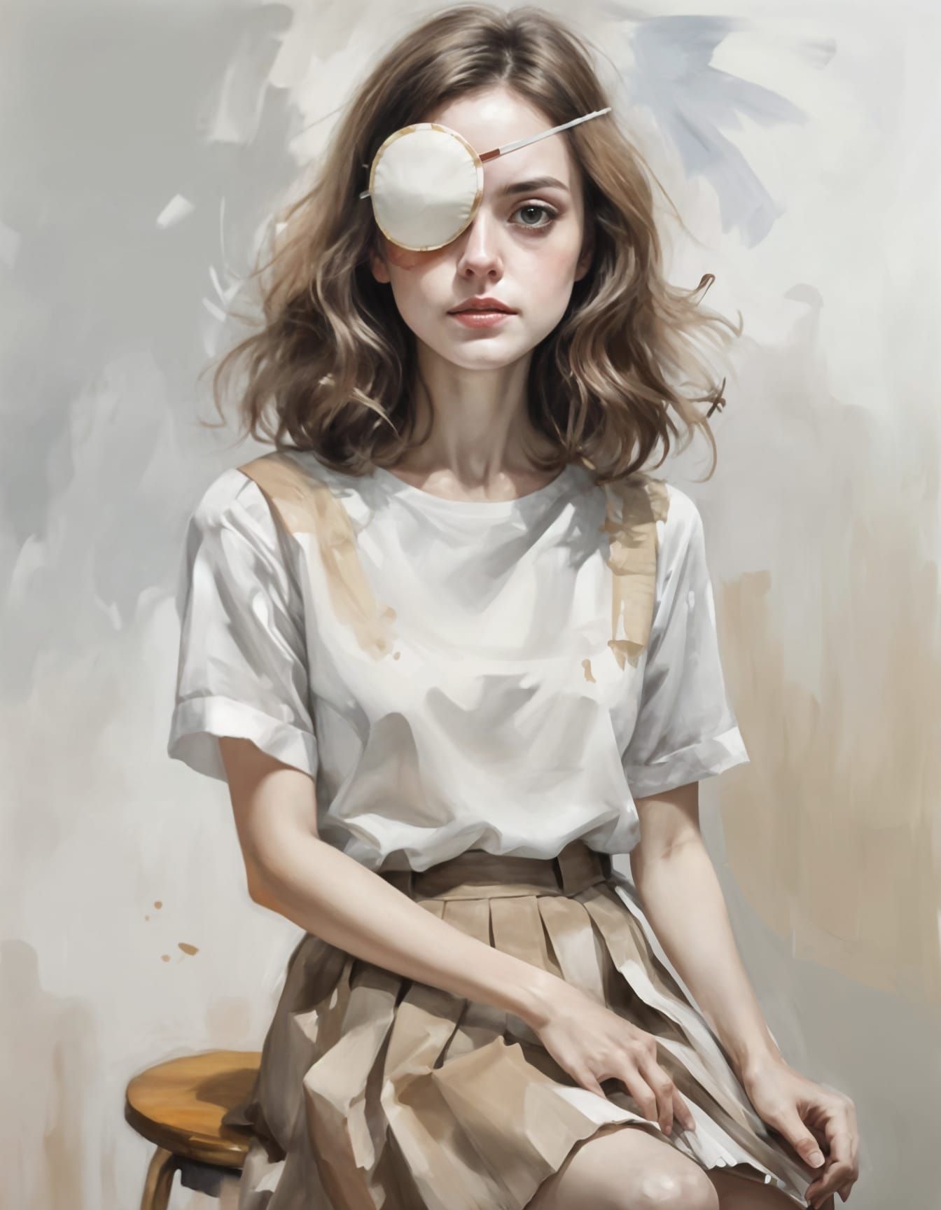 Eyepatch Woman in Ballroom: An Oil Painting