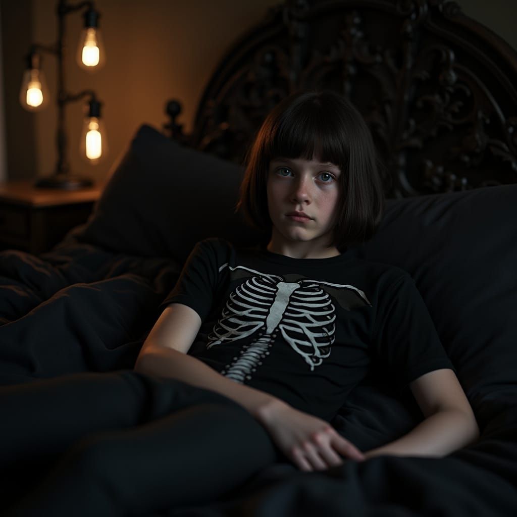 Resting Boy in Gothic Setting: Hyperrealistic Image