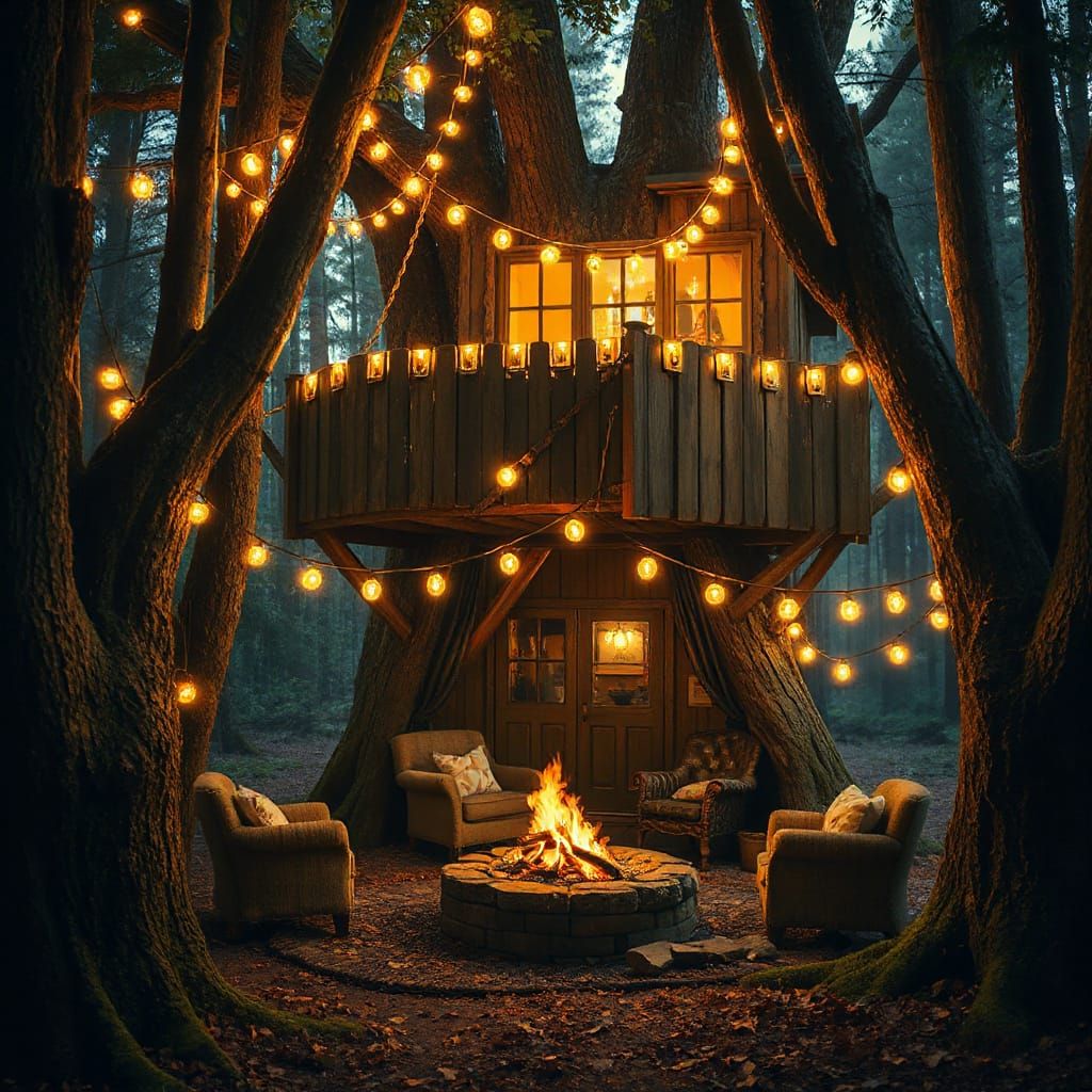 Enchanting Treehouse in Dark Fantasy Style