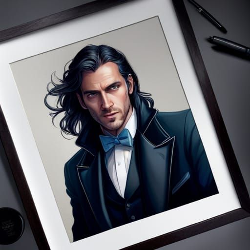 Detailed Portrait of Man with Black Hair in Tuxedo