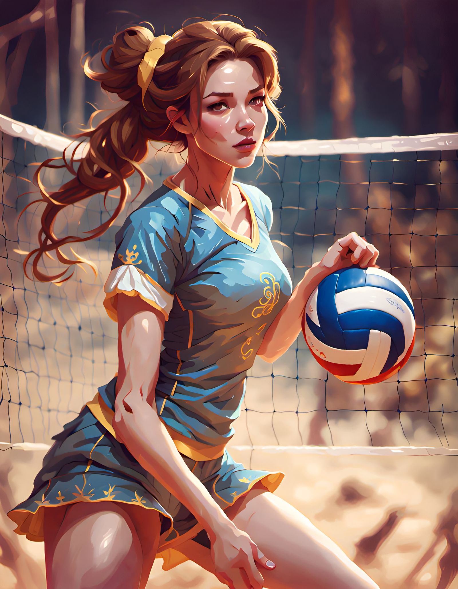 Princess Belle Plays Volleyball: Digital Illustration