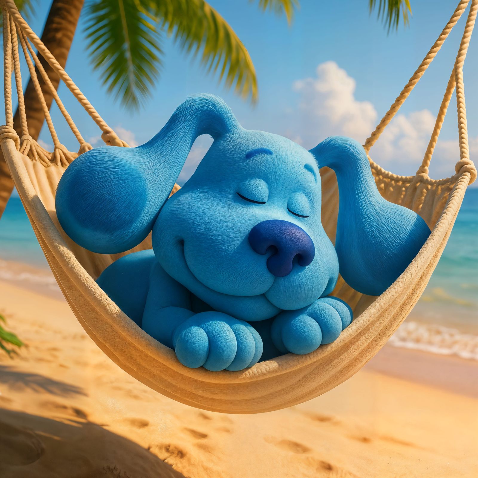 Adorable CGI Blues Clues Dog Sleeps on Beach
