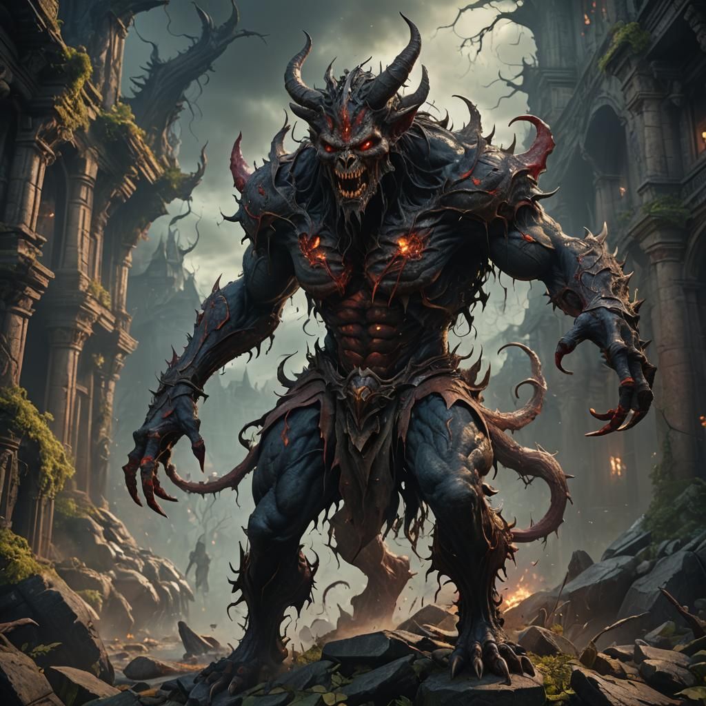 Realistic Demon in Detailed Matte Painting