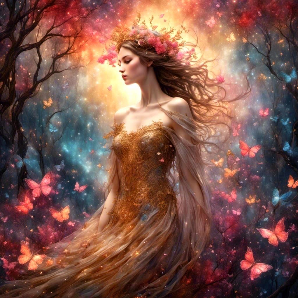 Glowing Flowers Meadow at Golden Hour