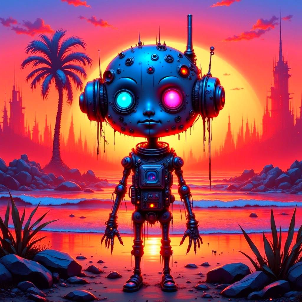 Gizmo in Neon-Lit Abandoned Beachscape