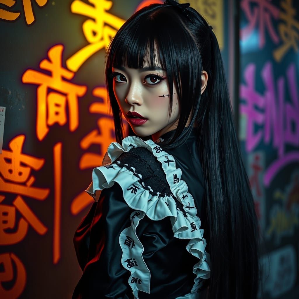 Gothic Lolita Portrait with Cyberpunk Scarification