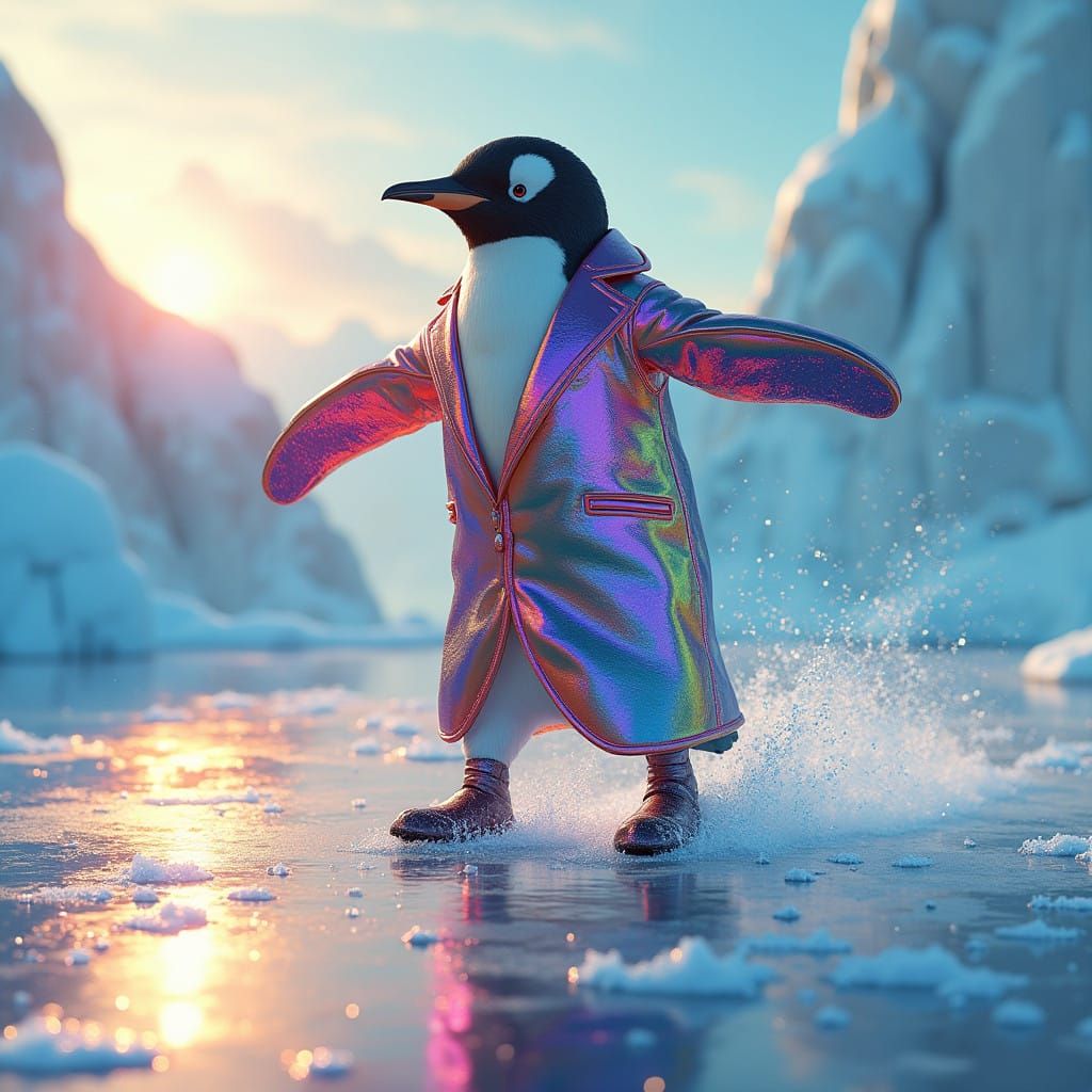 Penguin Ice Skating in a Surreal Antarctic Summer