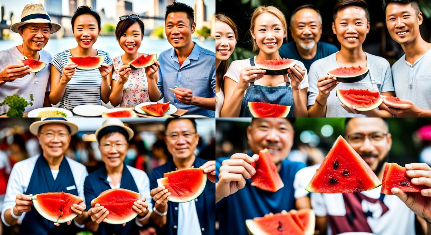 Happy People Enjoying Smoked Watermelon Feast
