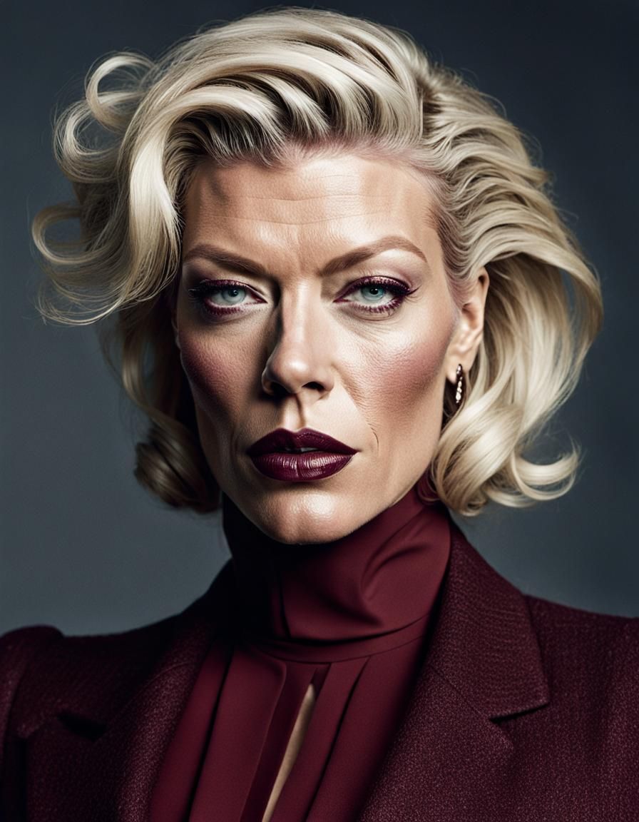 Cinematic Realistic Photo of Woman in Burgundy Fashion