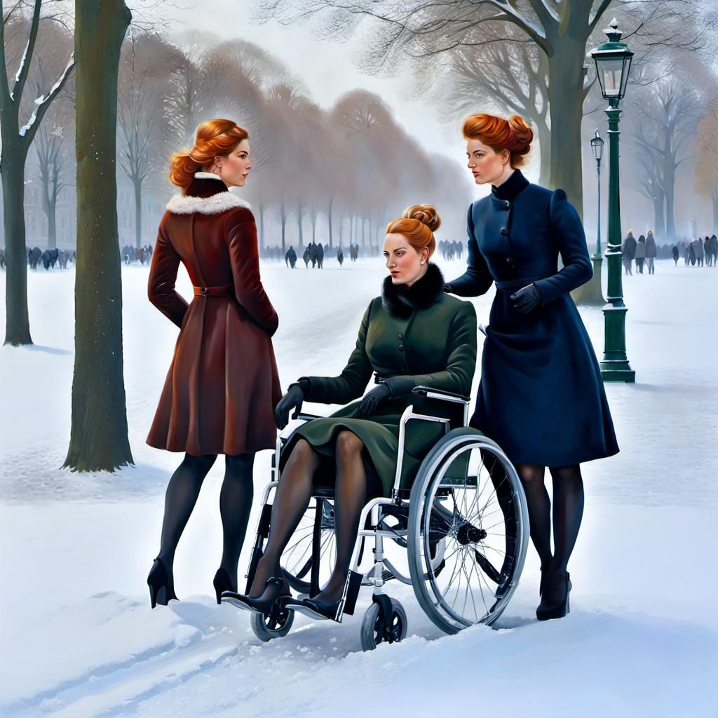 Women in Winter Park: An Oil Painting