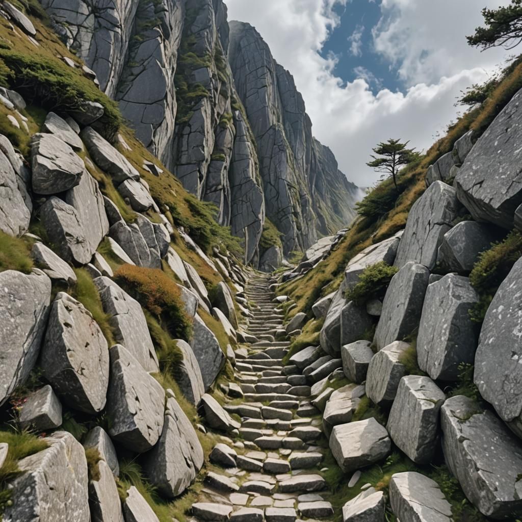 Mountain Path to Light in the Clouds