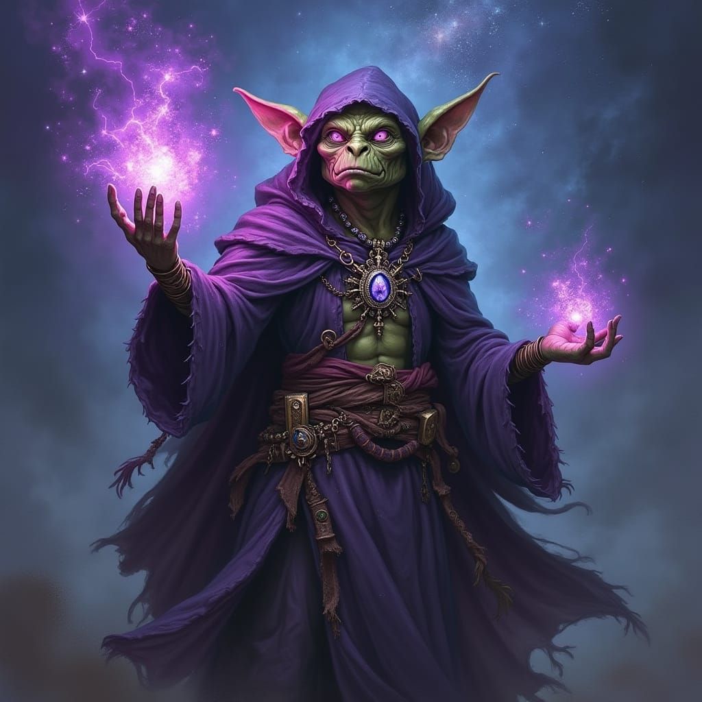 Goblin Arcane Mage with Purple Magic, Matte Painting