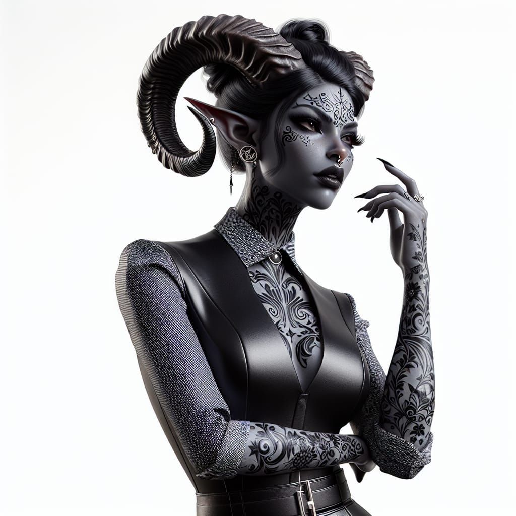 Photorealistic Tiefling Secretary in Manga Style