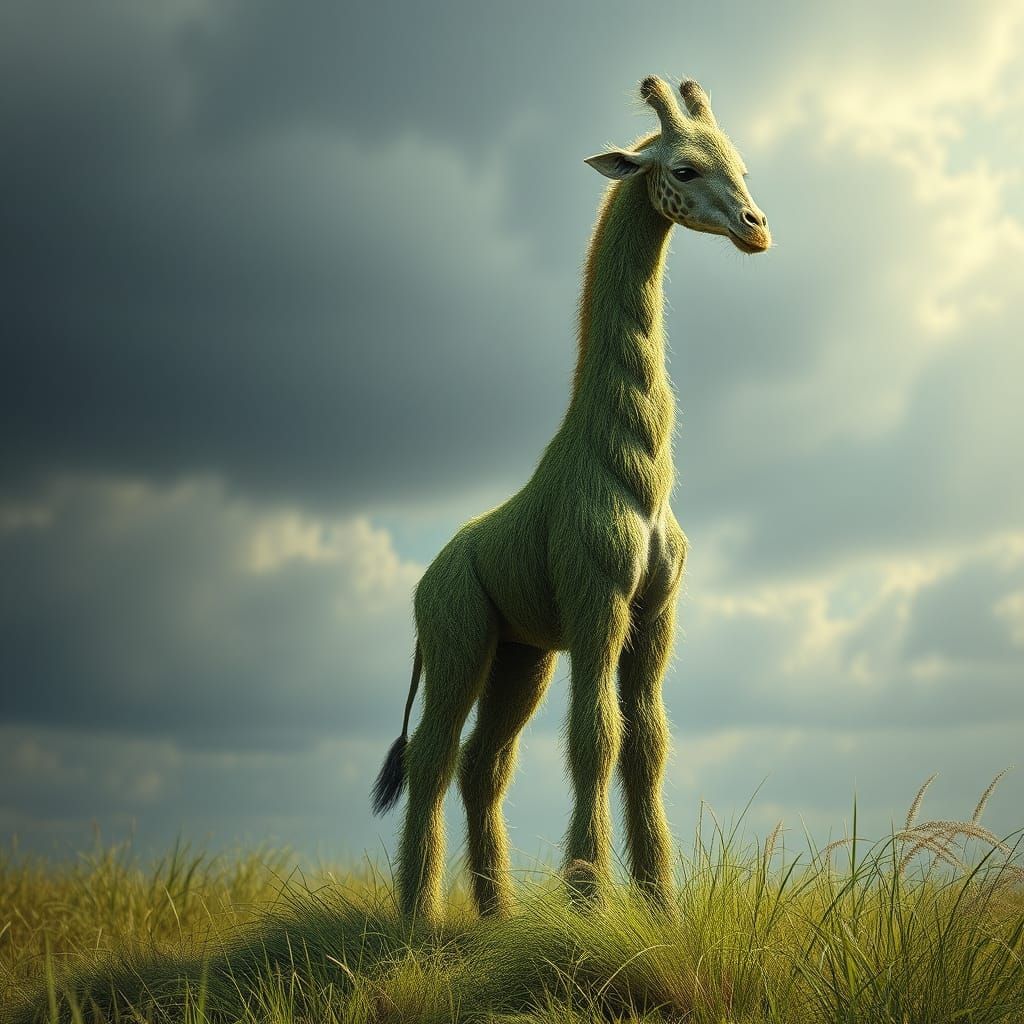 Realistic Grass Giraffe Digital Painting