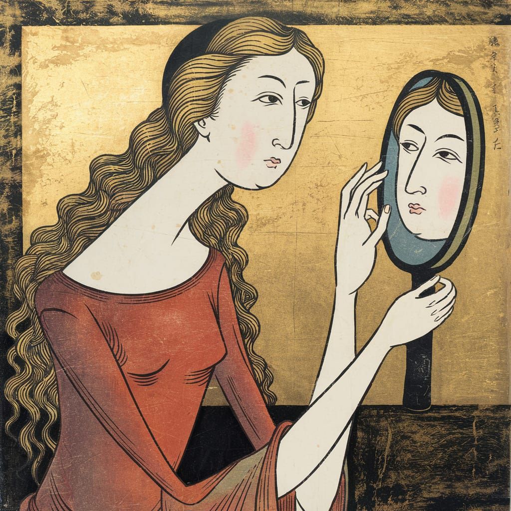 Enigmatic Maiden in Vermilion Robes Contemplates Medieval Re...