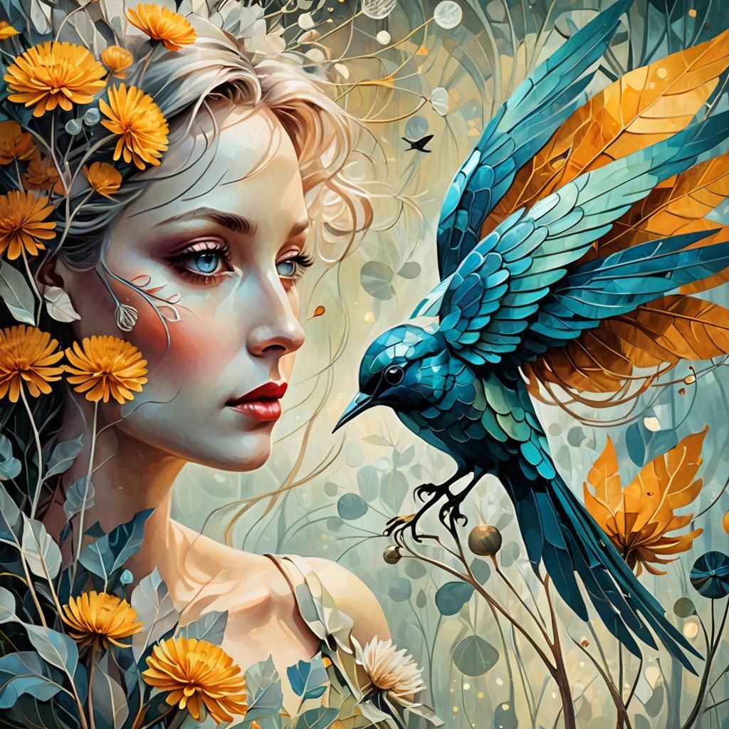 Surreal Woman Portrait in Dreamscape, Digital Painting