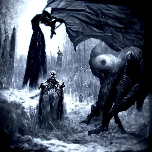 Dark Fantasy Horror Art in Engraving Style