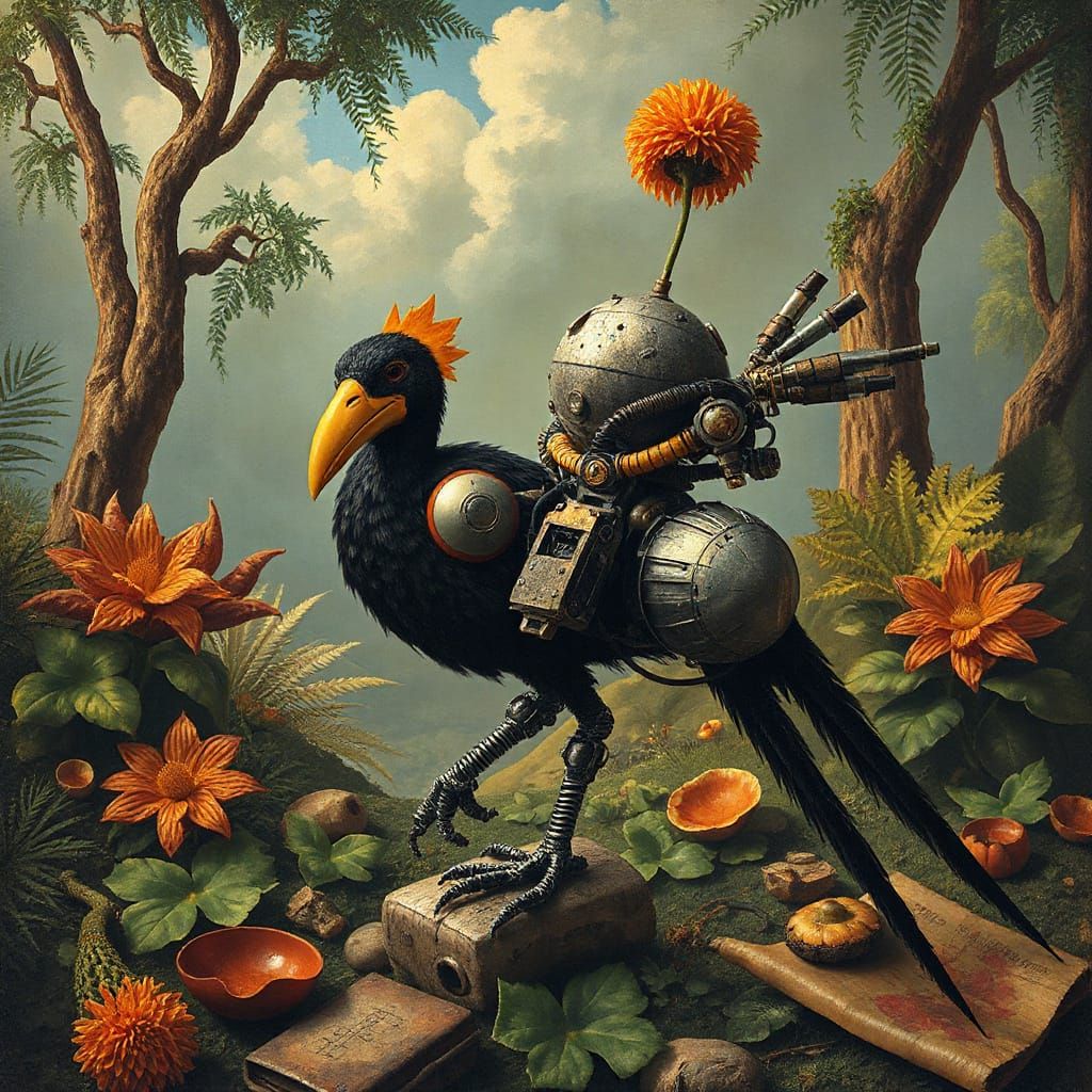 Dodo and Cybernetic Drone in Lush Jungle