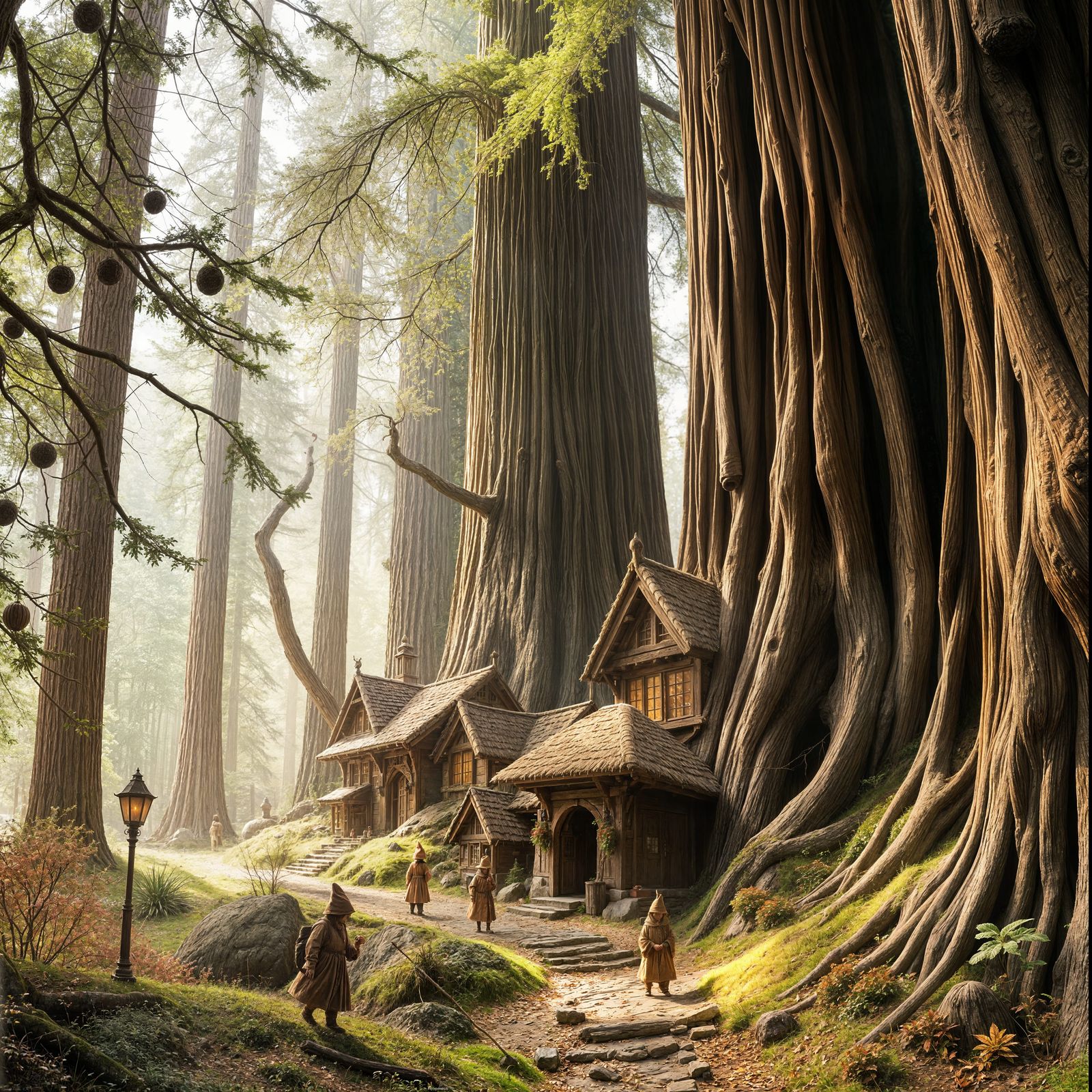 Elven Village Fall Festival in Watercolor Style